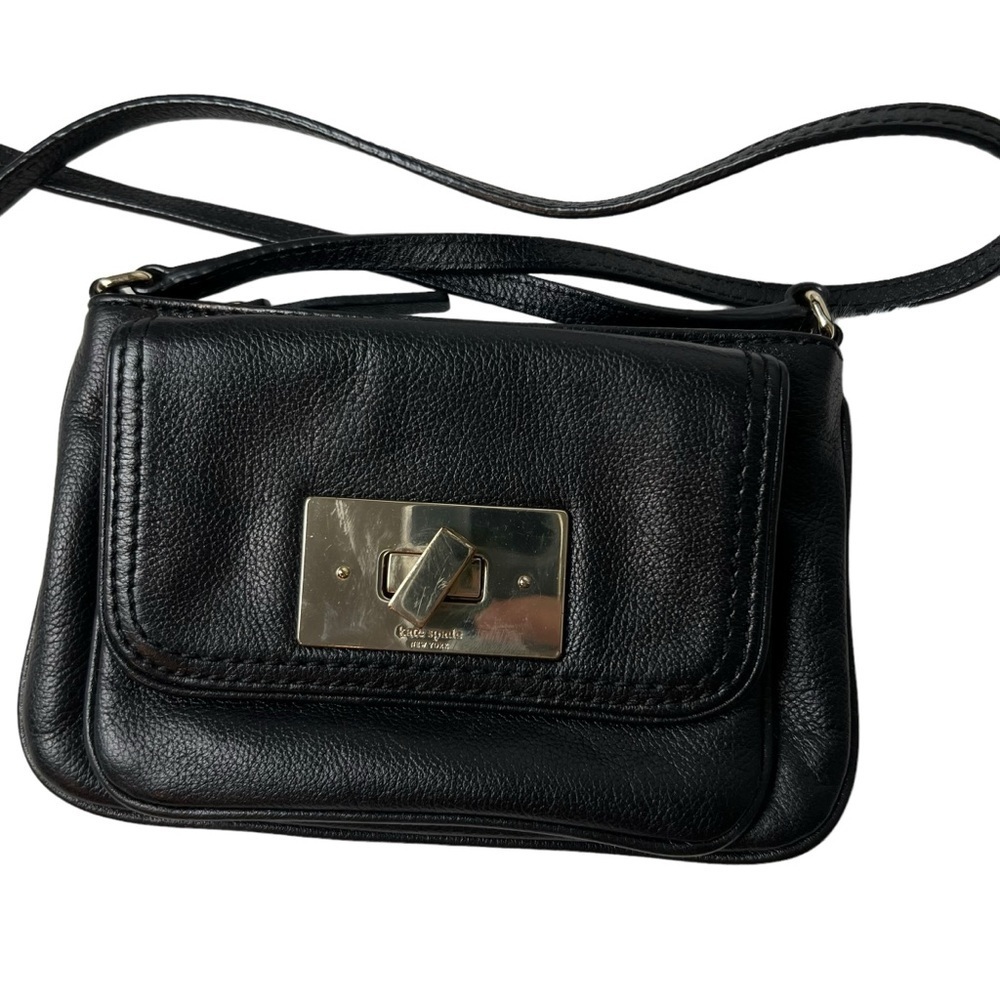 Kate Spade Small Black Gold CrossBody Purse Bag Leather Preppy Leather Shoulder
